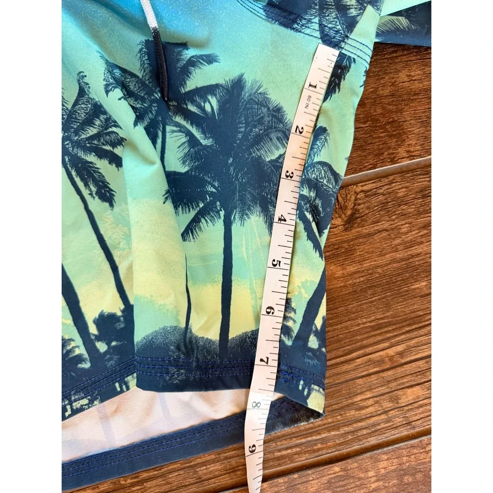 American Eagle Mens Blue Tropical Palm Tree Ombre Board Shorts L